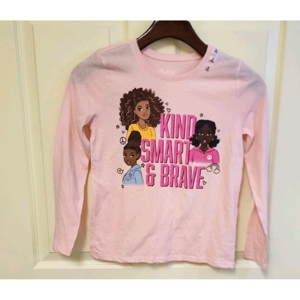 Girls The Childrens Place Graphic Size 7/8 Long Sleave Pink TEES LOT OF 2  NEW